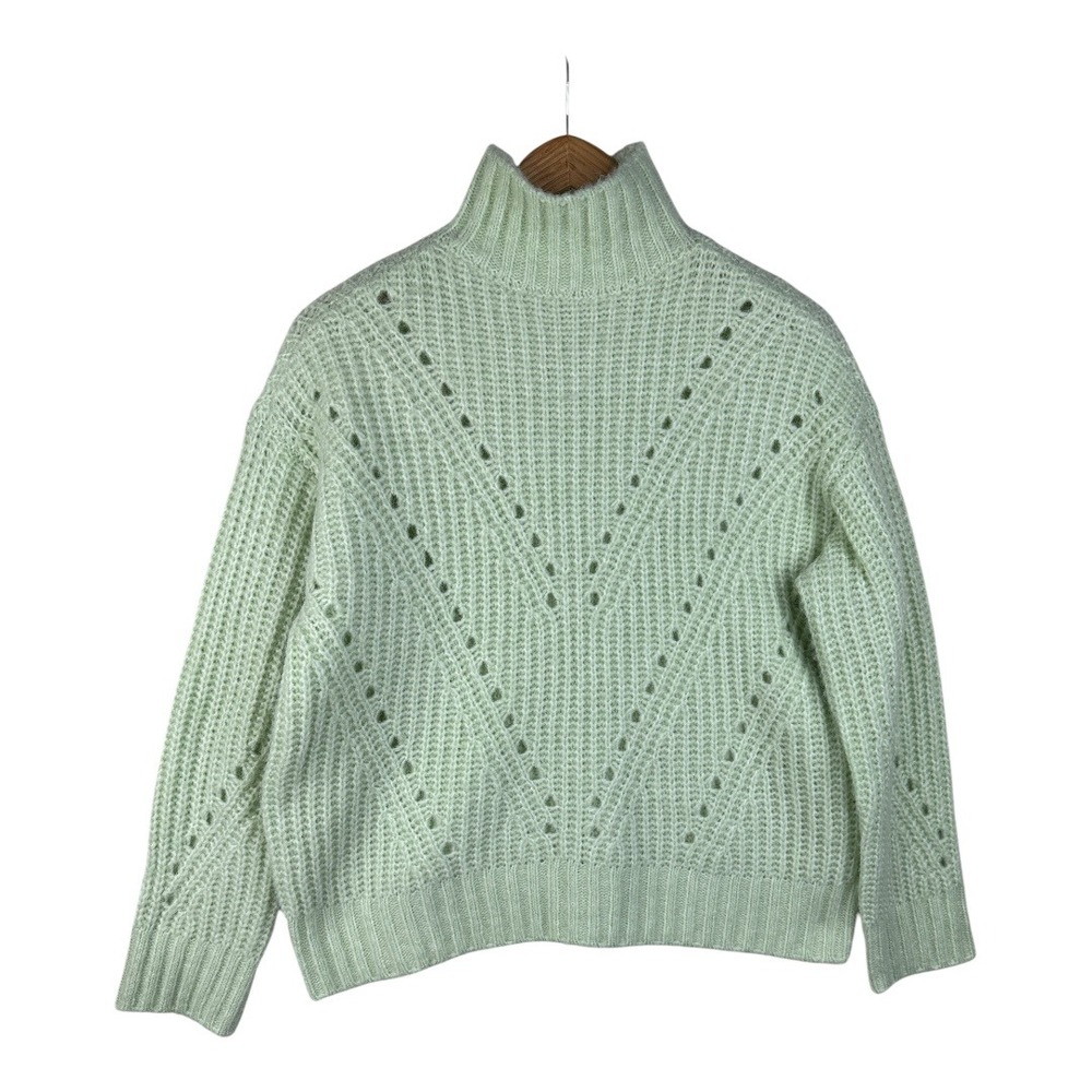 NWT a.n.a Women's Mock Neck Long Sleeve Cable Knit Pullover Size XS Green